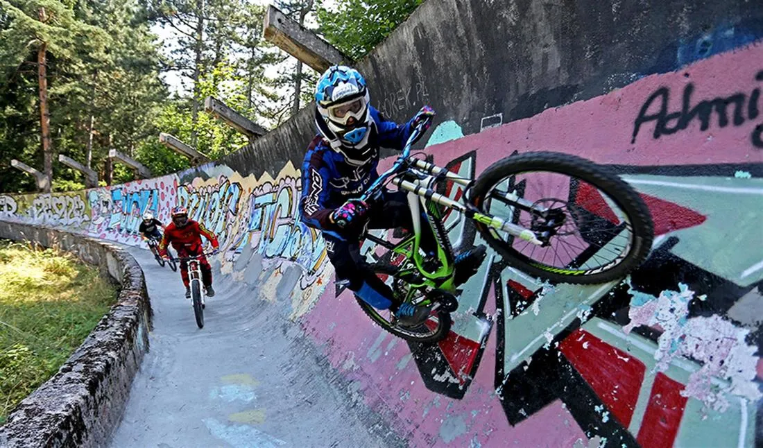 Downhill mountain biking on the abandoned bobsleigh track
