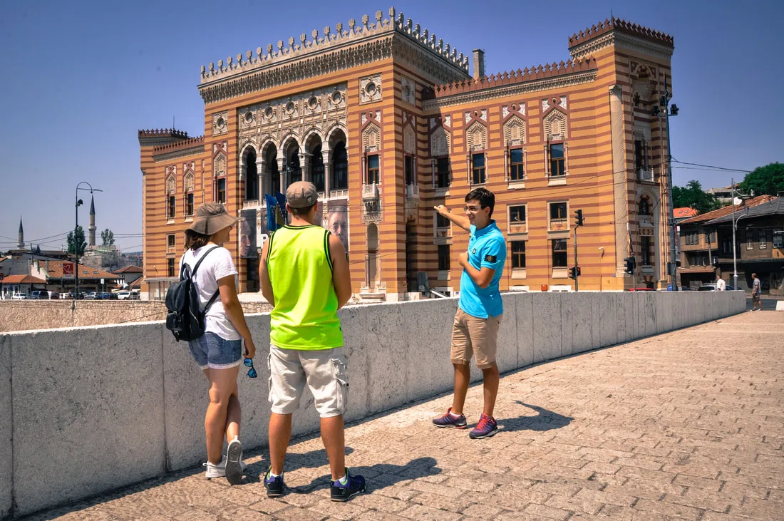 Walking tour group in the old town of Sarajevo