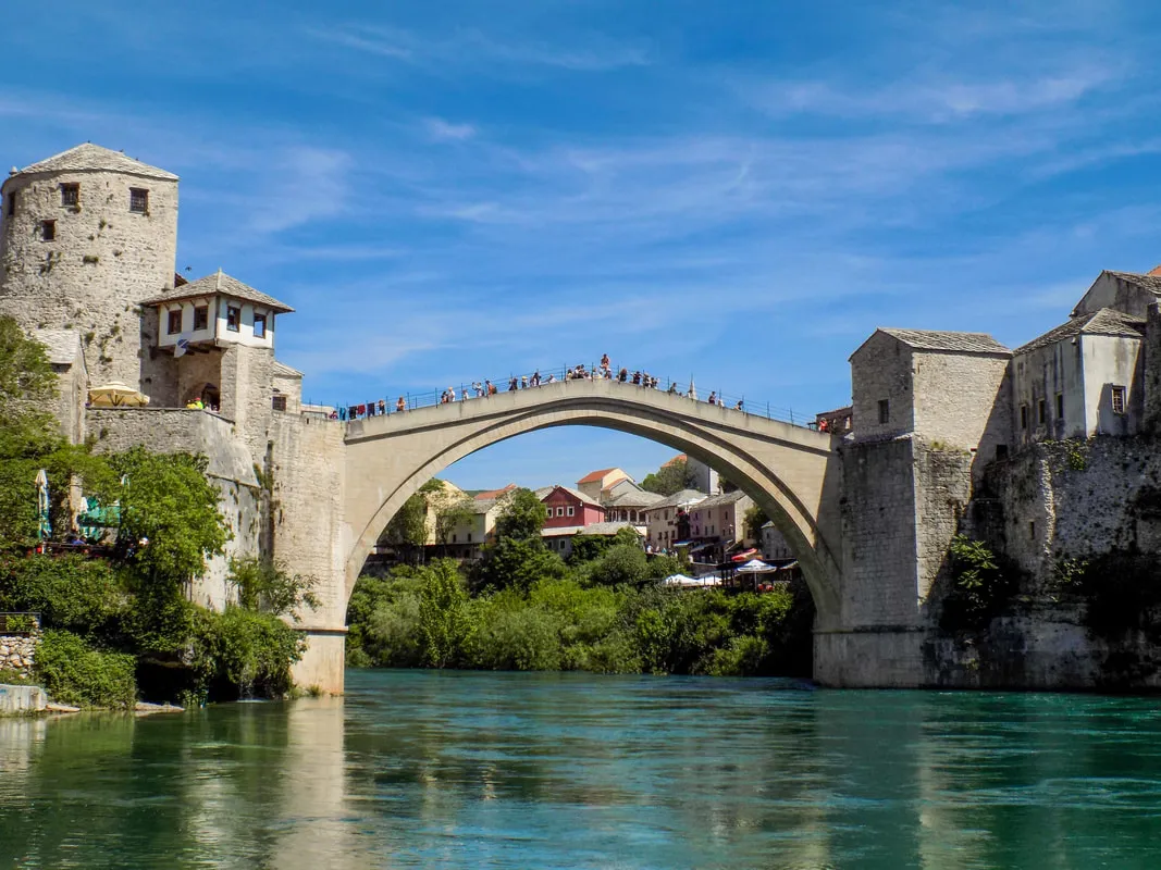 Stari Most, the Old Bridge over the Neretva river in Mostar